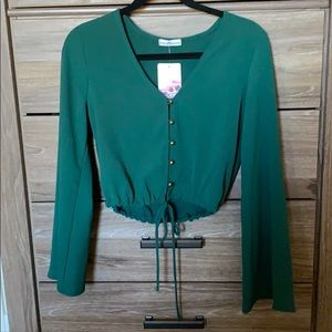 Green, crop, long sleeve top